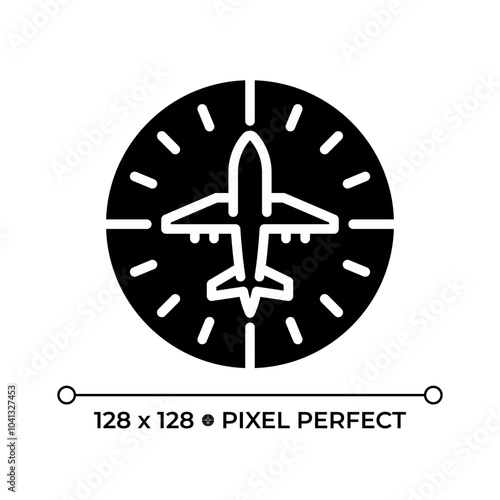 Heading indicator black glyph icon. Aviation instrument used for navigation. Maintain direction during flight. Silhouette symbol on white space. Solid pictogram. Vector isolated illustration