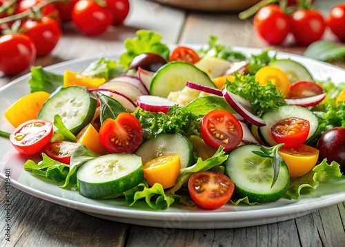 Minimalist Salad Photography - Fresh Cucumber, Tomato & Greens