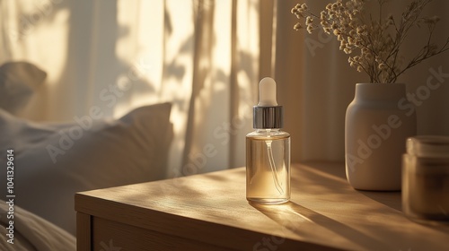 Wallpaper Mural clear bottle of hair serum standing on a bathroom counter Torontodigital.ca