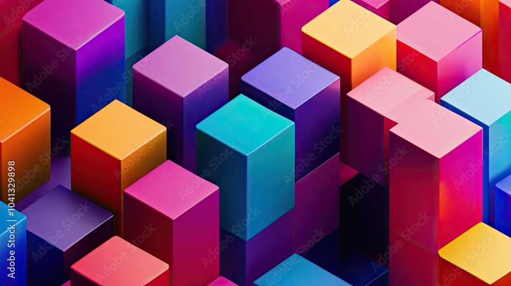 Isometric cubes in vibrant colors stacked in a geometric pattern, creating a dynamic 3D effect Isometric cubes in vibrant colors stacked in a geometric pattern, creating a dynamic 3D effect
