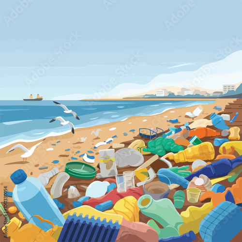 Polluted River in Modern City

