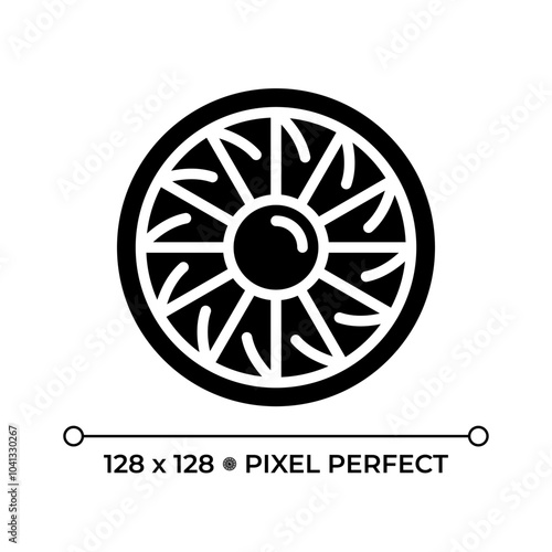 Aircraft engine turbine black glyph icon. Fan blades. Jet propulsion and power source that drives modern airplanes. Silhouette symbol on white space. Solid pictogram. Vector isolated illustration