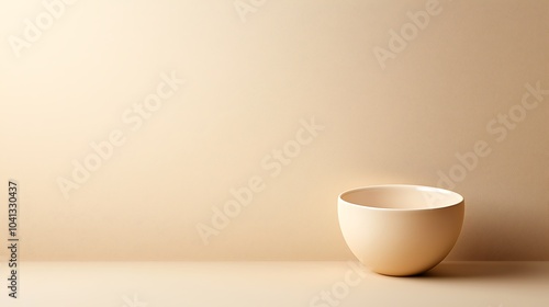 Minimalist aesthetic exploring the serenity of a single bowl against a soft neutral background