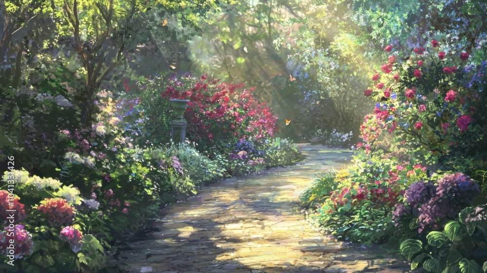 Secret Garden Haven: A Tranquil Pathway of Blooms and Greenery Secret Garden Haven: A Tranquil Pathway of Blooms and Greenery