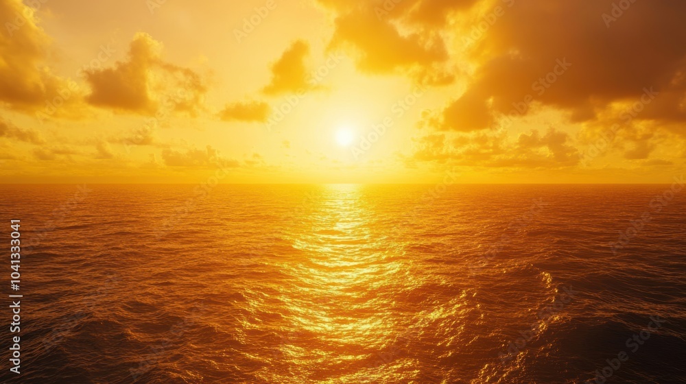 Fototapeta premium Golden Sunset Over Tranquil Ocean Waters