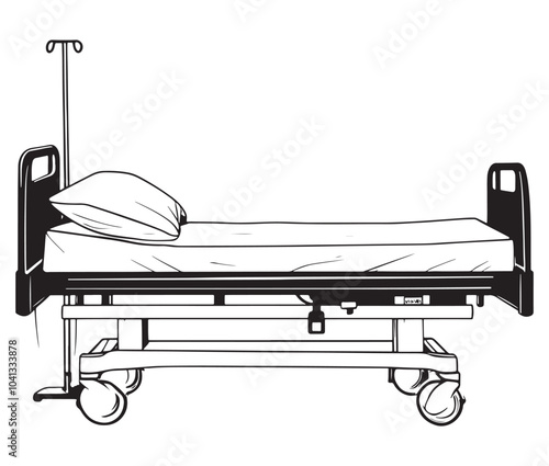 Hospital bed silhouette vector illustration. Hospital bed icon. Medical clinic outline hospital bed