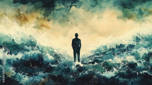 Wallpaper Mural Man Standing in Turbulent Ocean Waves Torontodigital.ca
