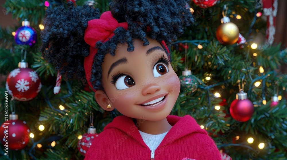 Cheerful Child in Front of Christmas Tree Cheerful Child in Front of Christmas Tree