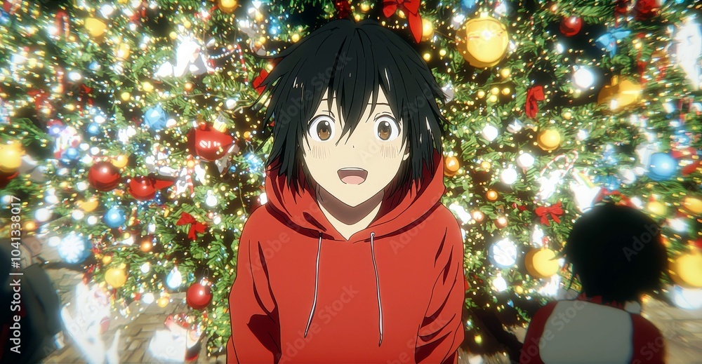 Bright Smiling Character in Festive Anime Scene Bright Smiling Character in Festive Anime Scene