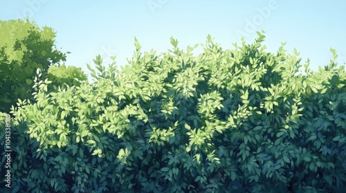 Dense Green Cartoon Bush with Layered Leaves