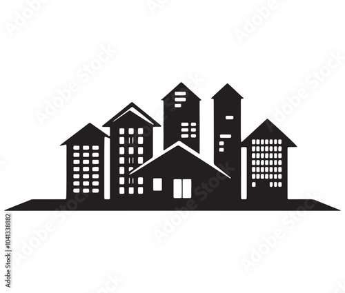 Buildings icon with Transparent Background. Silhouette architecture city buildings. House icon