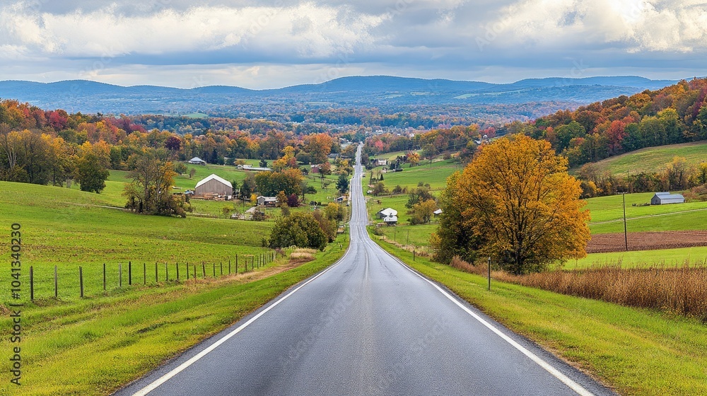 Scenic Country Road with Autumn Landscape Scenic Country Road with Autumn Landscape