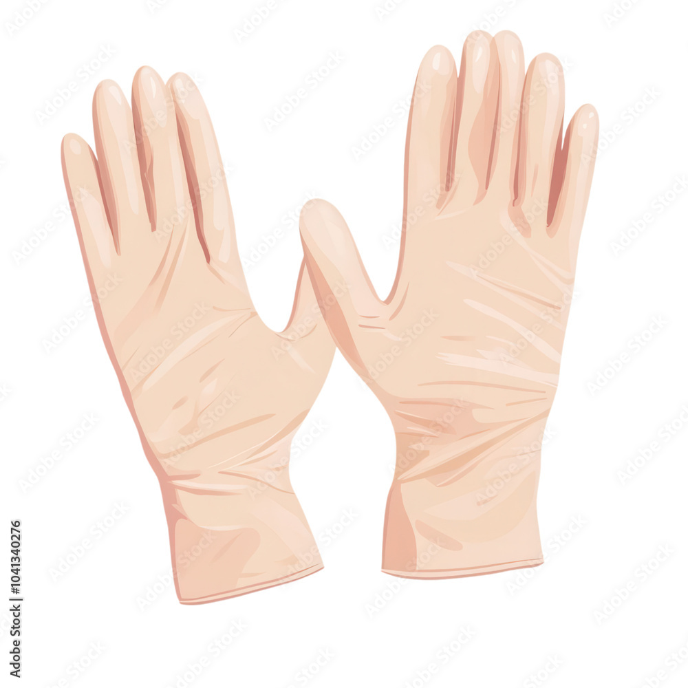 A pair of latex gloves, medical supplies element, flat design illustration, soft colors, isolated on white background A pair of latex gloves, medical supplies element, flat design illustration, soft colors, isolated on white background