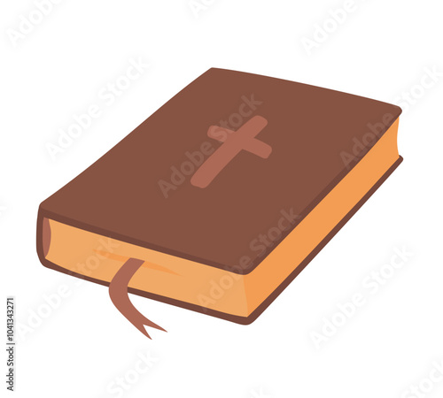 Closed Bible. Vector symbol of holy scripture for Christians in cartoon style. Religious text containing stories and prophecies for Catholics and Orthodox. Old and New Testaments in flat style.
