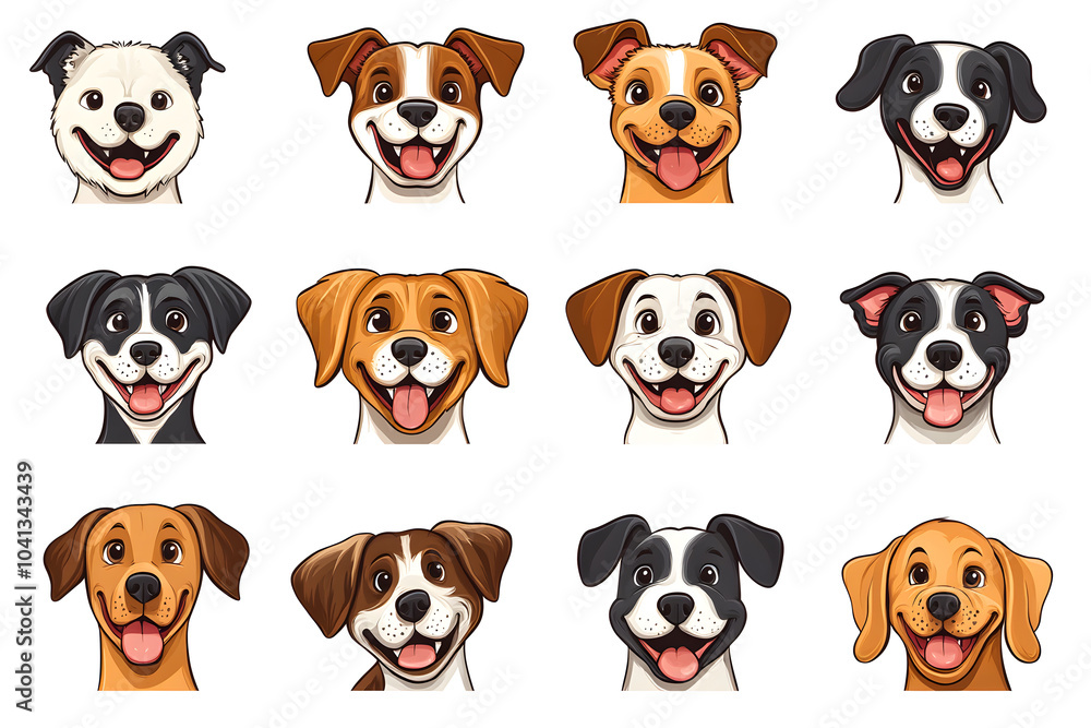Collection of cartoon style dog faces isolated on white background Collection of cartoon style dog faces isolated on white background