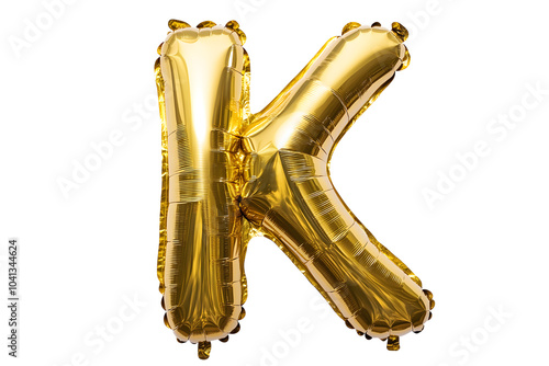 Foil golden balloon letter K isolated on white background