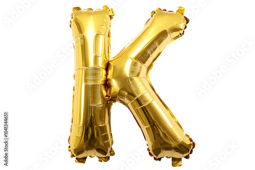 Foil golden balloon letter K isolated on white background