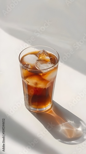 ice tea at eye level with a white backdrop and table top. photo