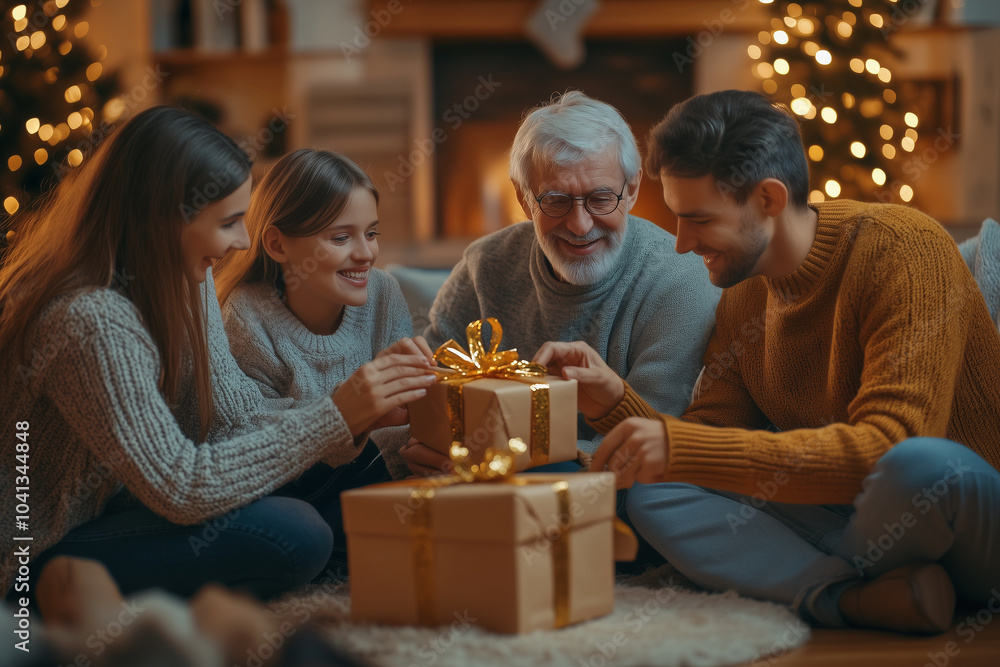 Family Exchanging Gifts on Christmas. Family Exchanging Gifts on Christmas.