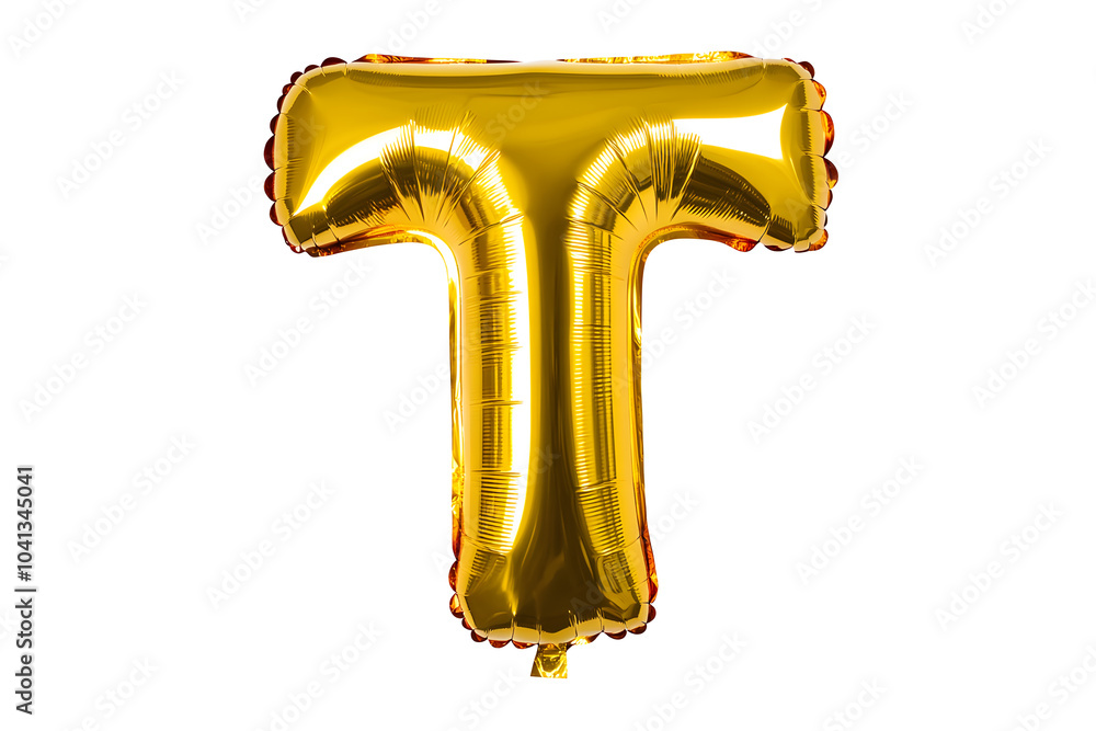 Foil golden balloon letter T isolated on white background Foil golden balloon letter T isolated on white background