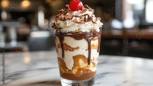 Delicious Chocolate Sundae in Glass Cup