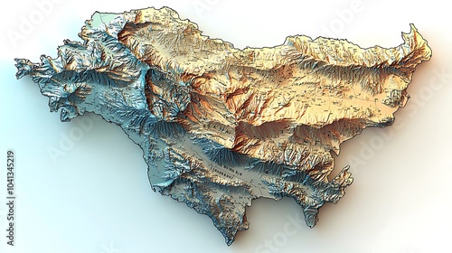 The Rugged Beauty of Andorra: A detailed topographic map of Andorra, showcasing its intricate mountain ranges and valleys in a stunning 3D illustration. photo