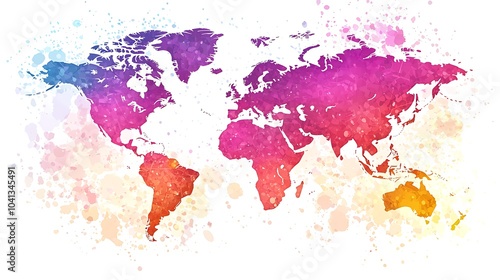 Global Rainbow: Watercolor World Map. A vibrant watercolor painting of a world map, bursting with color and energy, evokes a sense of global connection and exploration.