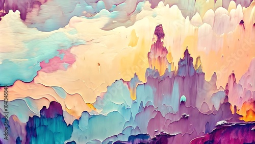 abstract background reminiscent of an evening landscape with a mysterious city in purple and pastel colors