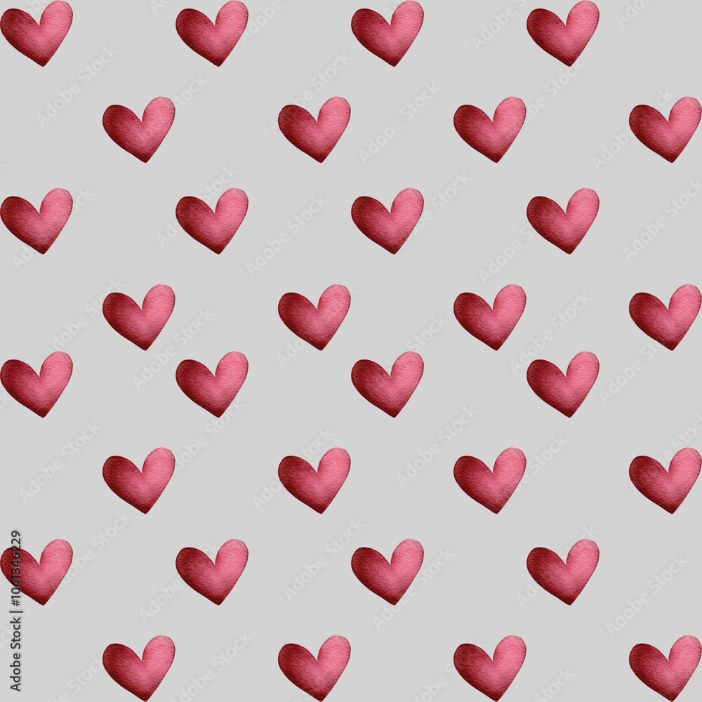 Pattern of pink hearts on a light gray background for festive decorations and designs Pattern of pink hearts on a light gray background for festive decorations and designs