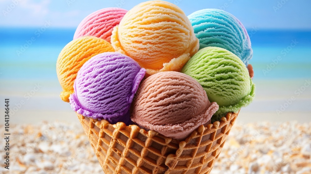 Colorful Ice Cream Cones by the Beach Colorful Ice Cream Cones by the Beach