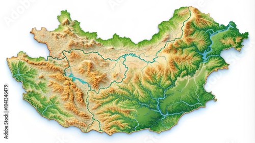 Contour Map of Mongolia with Country Borders - Detailed  Graphic for Education, Travel, and Geography Projects photo