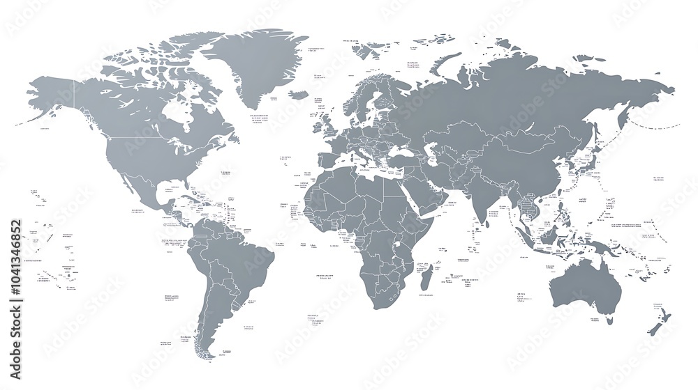 World Map: A sleek and modern world map, rendered in a minimalist grey tone, with a focus on continents and country borders. Ideal for presentations, reports, and educational materials. World Map: A sleek and modern world map, rendered in a minimalist grey tone, with a focus on continents and country borders. Ideal for presentations, reports, and educational materials.