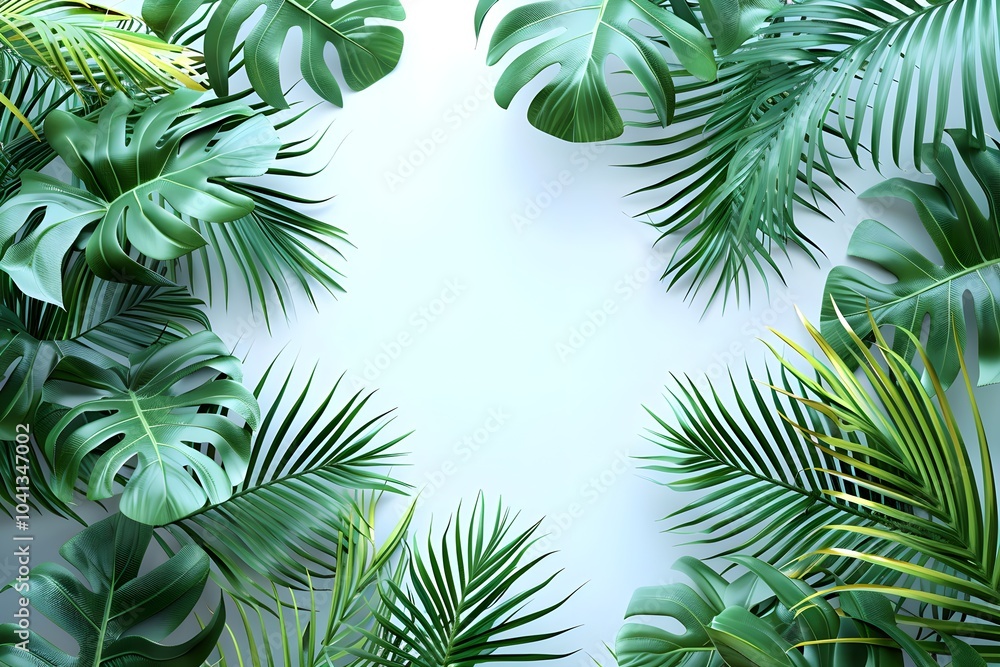 Obraz premium A frame made of tropical leaves on a white background