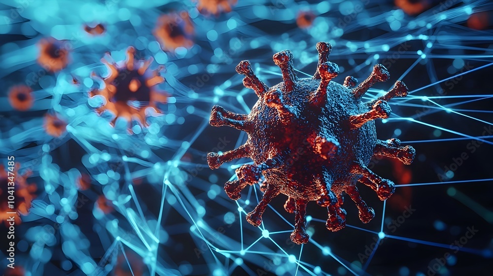Futuristic Viral Spread Through Digital Grid Symbolizes Modern Technological Threats Futuristic Viral Spread Through Digital Grid Symbolizes Modern Technological Threats
