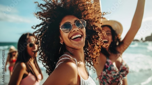 girls having fun at beach