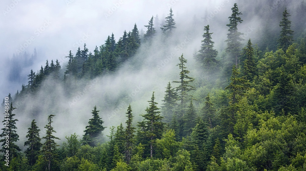 Misty Forest with Dense Trees and Foggy Atmosphere Misty Forest with Dense Trees and Foggy Atmosphere