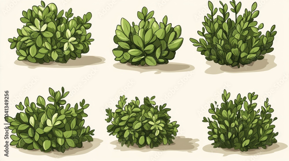 Obraz premium Small Neatly Trimmed Cartoon Bushes Collection