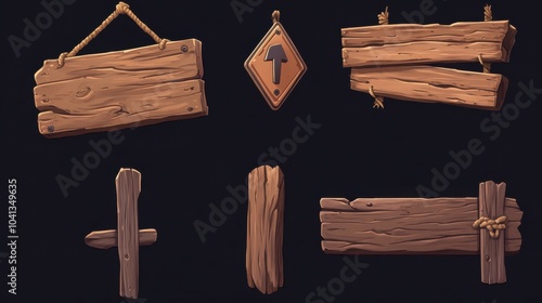 Isolated Cartoon Wooden Planks Set for Design Use photo