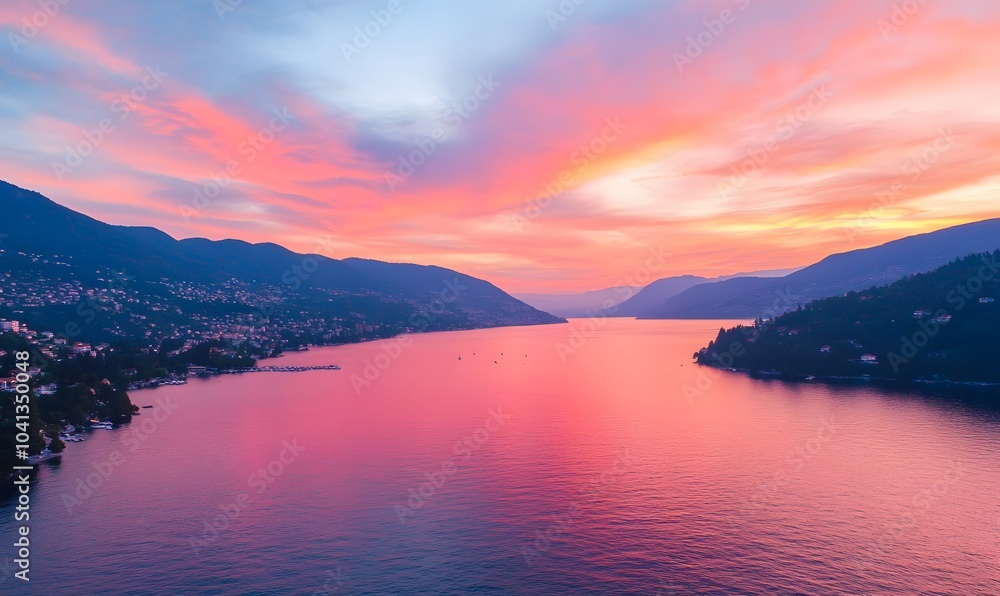 Fototapeta premium colorful pink and red colored evening sky, Generative AI