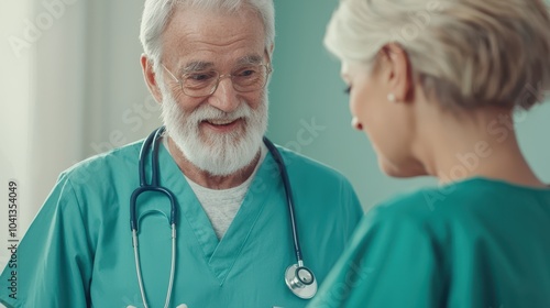 Senior couple receiving home care advice from a public health nurse  photo