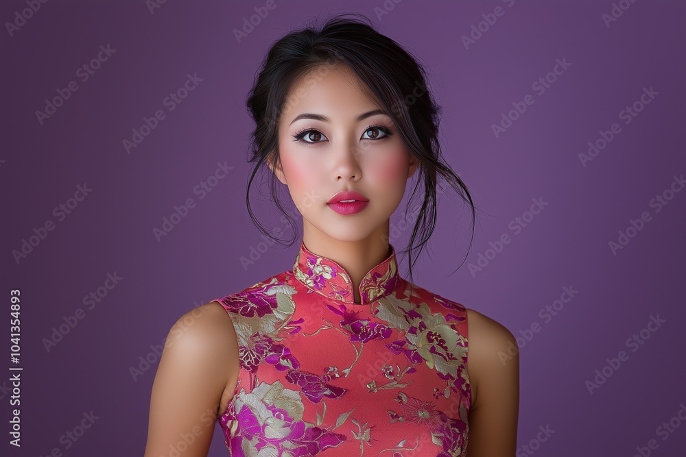 Elegant Woman in Traditional Chinese Dress. Generative AI. Elegant Woman in Traditional Chinese Dress. Generative AI.
