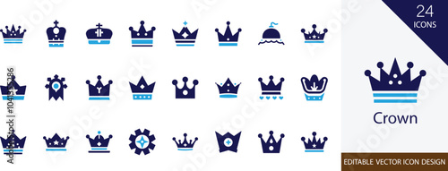 Crown vector design icon set, with Ceremony, Royalty, King, Queen, Monarch, prince, winner and more solid illustration 