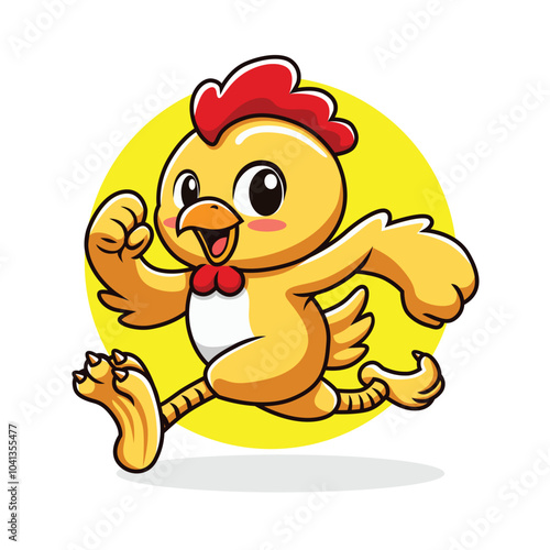 Happy Cartoon Chicken Mascot Illustration Running Fast