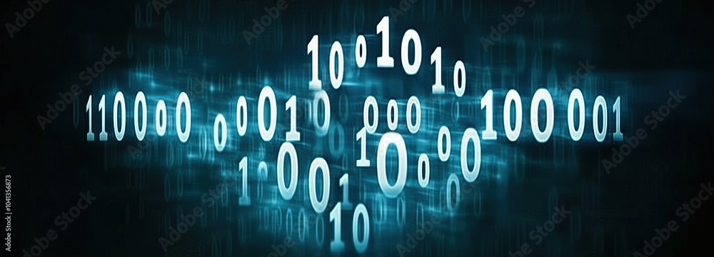 Obraz premium Abstract representation of binary code in a technology-themed background, emphasizing digital data processing and connectivity