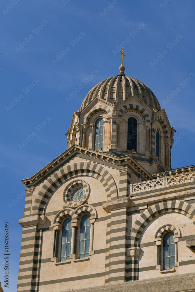 Marseille, France - March 25, 2024: View of the Cathedral Sainte-Marie-Majeure de Marseille or de la Major is a Roman Catholic cathedral, and a national monument of France, High quality photo Marseille, France - March 25, 2024: View of the Cathedral Sainte-Marie-Majeure de Marseille or de la Major is a Roman Catholic cathedral, and a national monument of France, High quality photo