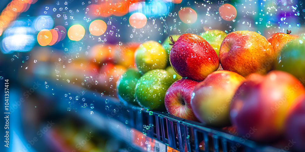 Fresh Apples Displayed on Grocery Store Shelves Fresh Apples Displayed on Grocery Store Shelves
