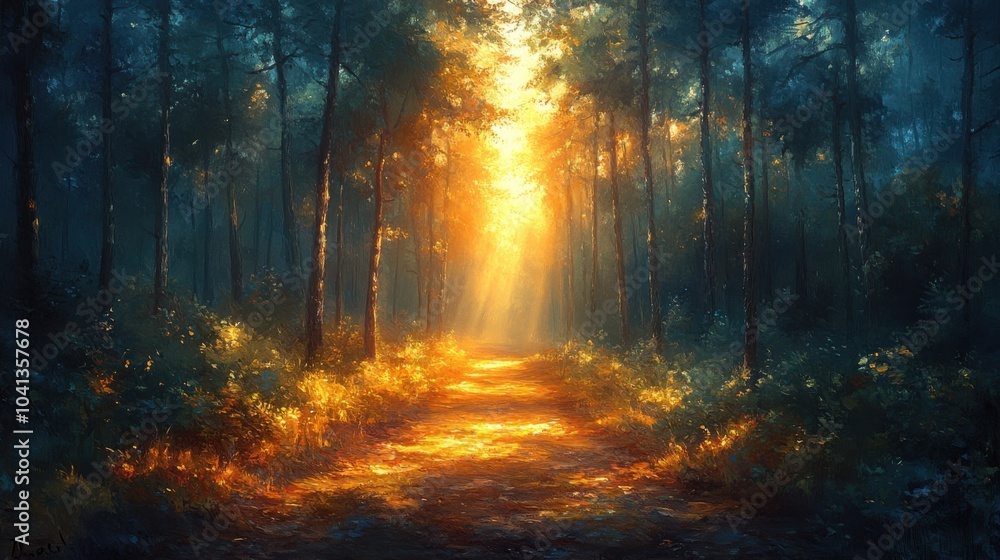 Fototapeta premium Golden Forest Path