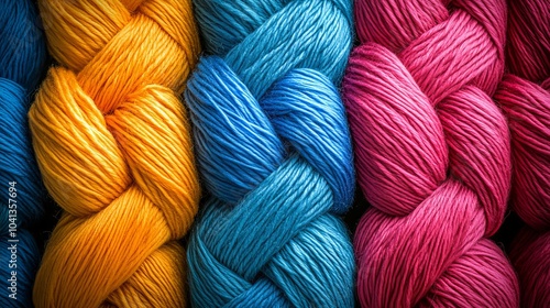 Colorful skeins of yarn displayed in a vibrant array, showcasing textures and hues for knitting and crafting enthusiasts.