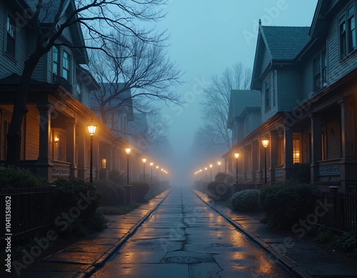 Foggy Street at Night.