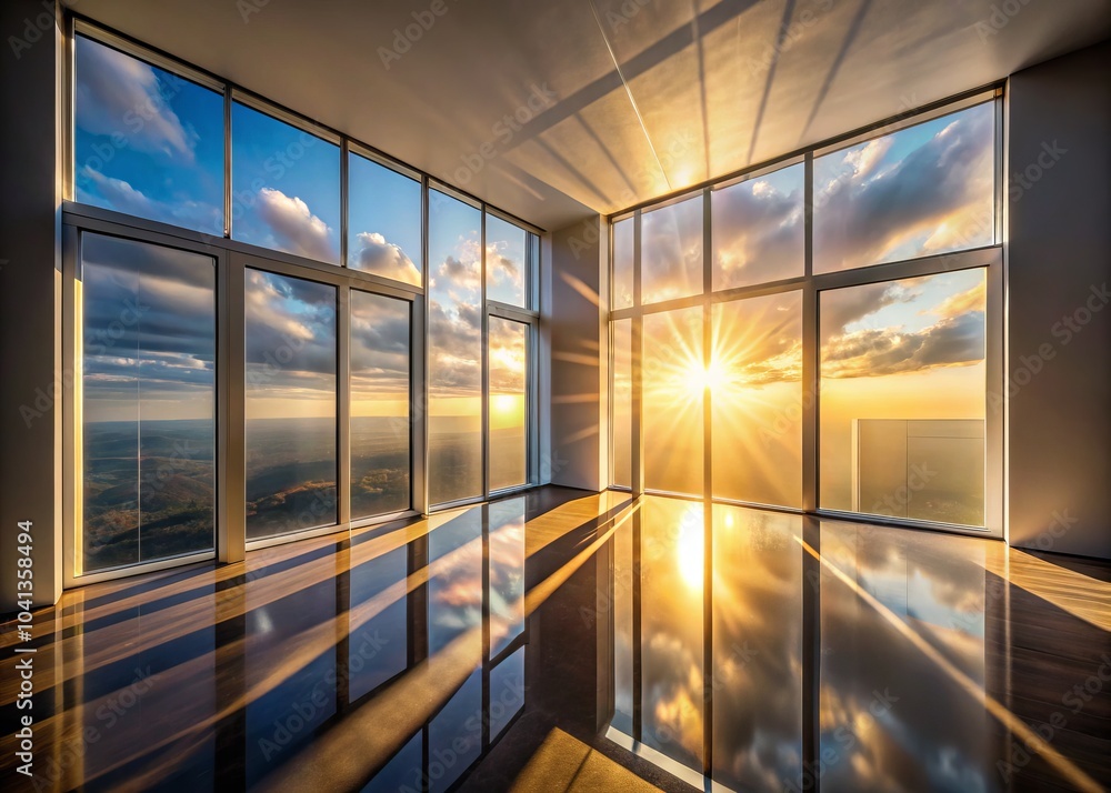 Abstract Background with Sunlight Through Window and Mirror Reflection, Captivating Light and Color Play, Ethereal Atmosphere, Artistic Interior, Dreamy Visuals, Modern Aesthetic